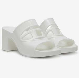 Diesel Sa-Bonnie Heeled Rubber Slides with Cut-out Logo in White